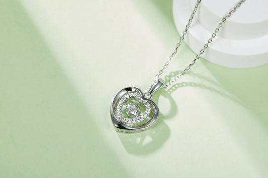 Double Heart Halo Moissanite Necklace