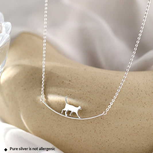 925 Sterling Silver Minimal Cat Bar Necklace