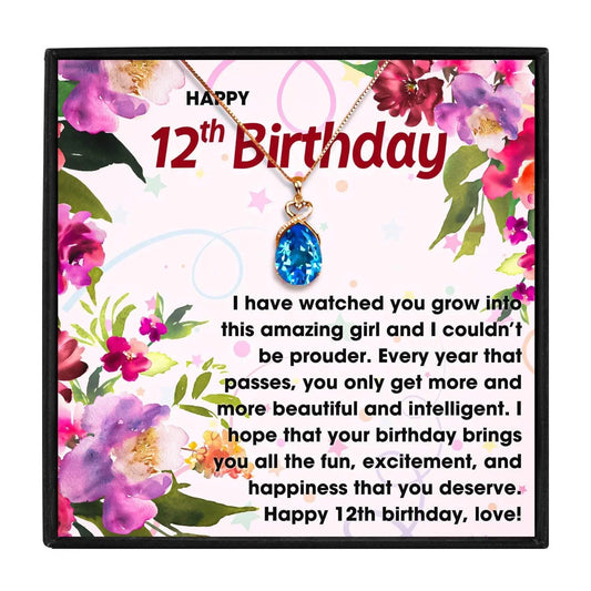 12th Birthday Gift Necklace For Little Birthday Girl - birthday necklace - 12th Birthday Gift Necklace For Little Birthday Girl - Blue Crystal Necklace - by Hunny Life