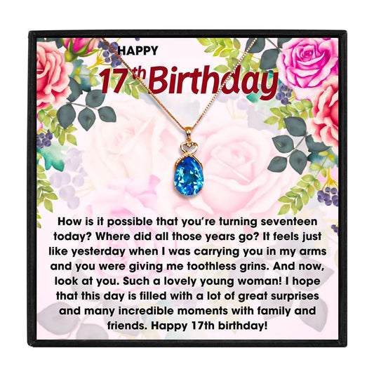 17th Birthday Gift Necklace For Sweet Birthday Girl - birthday necklace - 17th Birthday Gift Necklace For Sweet Birthday Girl - Blue Crystal Necklace - by Hunny Life