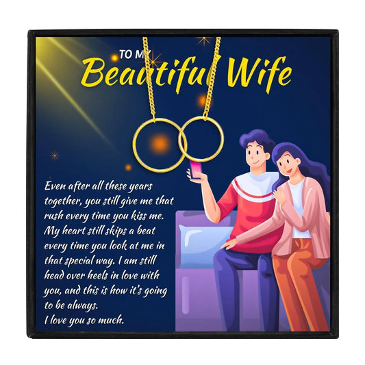 2 Interlocking Circle Necklace Gift Set For Wife - wife necklaces - 2 Interlocking Circle Necklace Gift Set For Wife - Gold - by Hunny Life