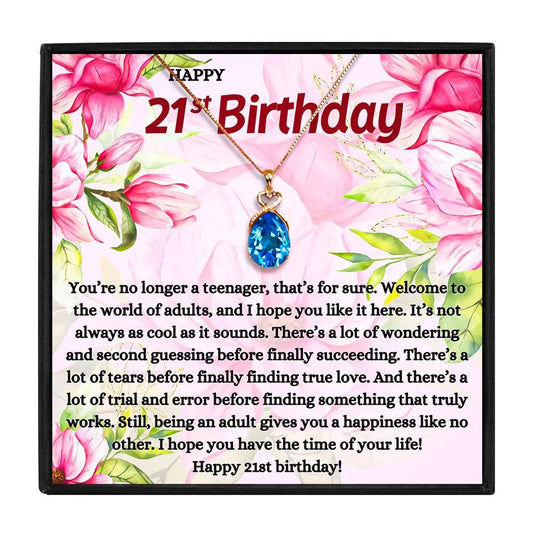 21st Birthday Gift Necklace For Sweet Birthday Girl - birthday necklace - 21st Birthday Gift Necklace For Sweet Birthday Girl - Blue Crystal Necklace - by Hunny Life
