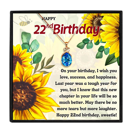 22nd Birthday Heartfelt Gift Necklace Set For Her - birthday necklace - 22nd Birthday Heartfelt Gift Necklace Set For Her - Blue Crystal Necklace - by Hunny Life