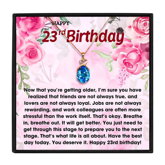 23rd Birthday Necklace Gift for Her 23rd Birthday Present - birthday necklace - 23rd Birthday Necklace Gift for Her 23rd Birthday Present - Blue Crystal Necklace - by Hunny Life