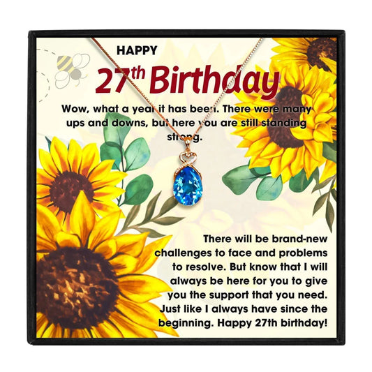 27th Birthday Gift Necklace Set for Her - birthday necklace - 27th Birthday Gift Necklace Set for Her - Blue Crystal Necklace - by Hunny Life