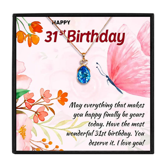 31st Birthday Gifts for 31 Year Old Women - birthday necklace - 31st Birthday Gifts for 31 Year Old Women - Blue Crystal Necklace - by Hunny Life