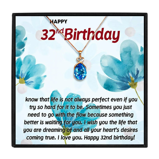 32nd Birthday Gifts for 32 Year Old Women - birthday necklace - 32nd Birthday Gifts for 32 Year Old Women - Blue Crystal Necklace - by Hunny Life