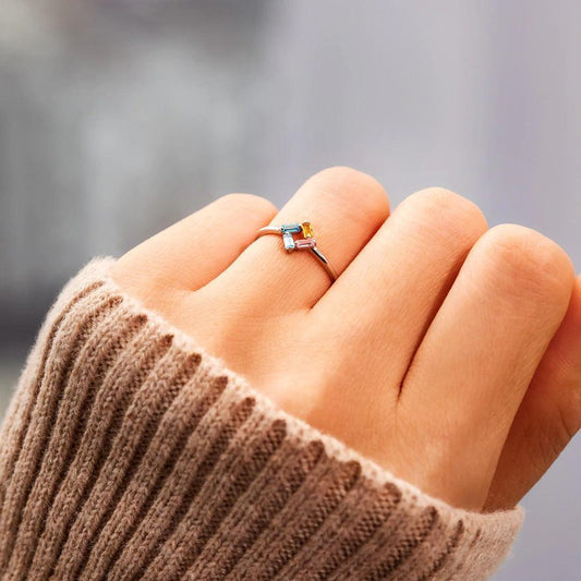 925 Birthstone Simple Diamond personalized Ring - Custom name Rings - 925 Birthstone Simple Diamond personalized Ring - Silver / 4diamond / 6 - by Hunny Life