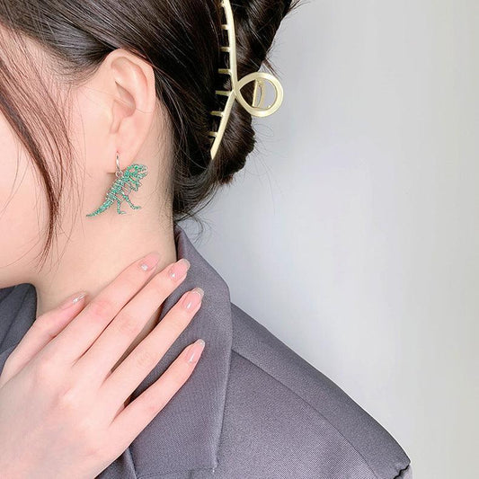925 Funny Ancient Green Diamond Dinosaur Earrings - Earrings - 925 Funny Ancient Green Diamond Dinosaur Earrings - Silver - by Hunny Life