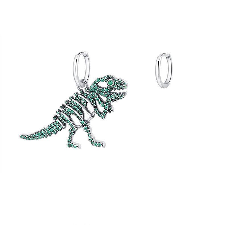 925 Funny Ancient Green Diamond Dinosaur Earrings - Earrings - 925 Funny Ancient Green Diamond Dinosaur Earrings - Silver - by Hunny Life