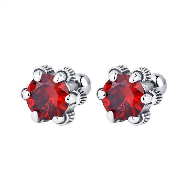 925 Silver Hand Claw Screw Red Gemstone Earrings - Earrings - 925 Silver Hand Claw Screw Red Gemstone Earrings - Silver - by Hunny Life