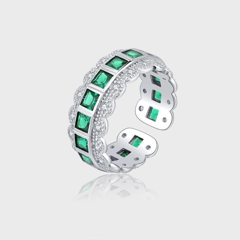 925 Silver Lace Edge Green Zirconium Ring Female - rings - 925 Silver Lace Edge Green Zirconium Ring Female - Silver - by Hunny Life