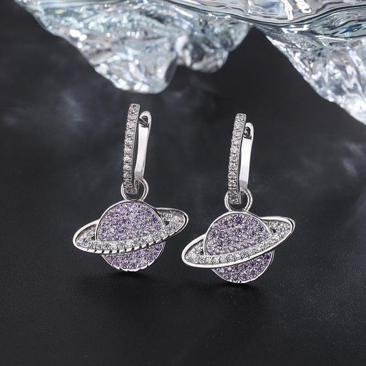 925 Silver Studded With Purple Zircon Star Earrings - Earrings - 925 Silver Studded With Purple Zircon Star Earrings - Silver - by Hunny Life