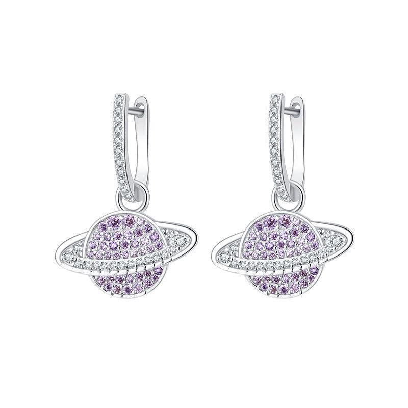 925 Silver Studded With Purple Zircon Star Earrings - Earrings - 925 Silver Studded With Purple Zircon Star Earrings - Silver - by Hunny Life