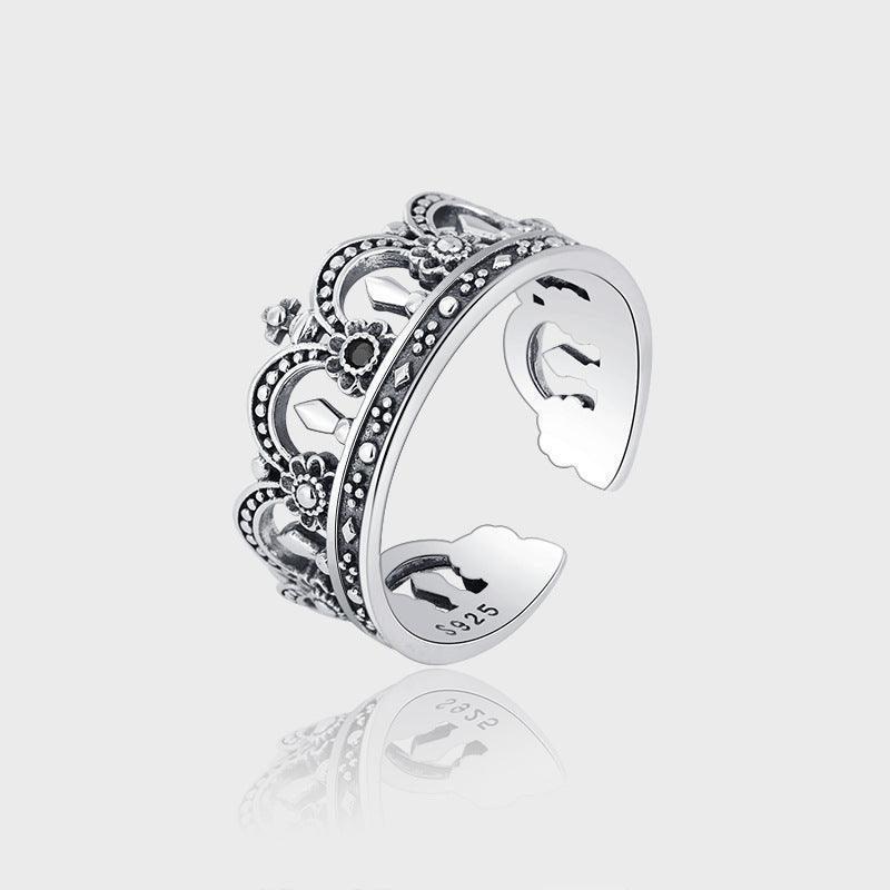 925 Sterling Silver Crown Opening Ring For Women - rings - 925 Sterling Silver Crown Opening Ring For Women - Silver - by Hunny Life