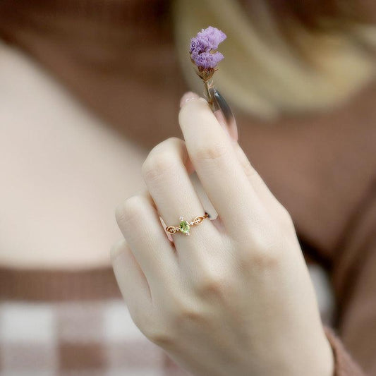 925 Sterling Silver Gold-plated Jewelry - rings - 925 Sterling Silver Gold-plated Jewelry - Small fresh olivine female / Mido5 - by Hunny Life