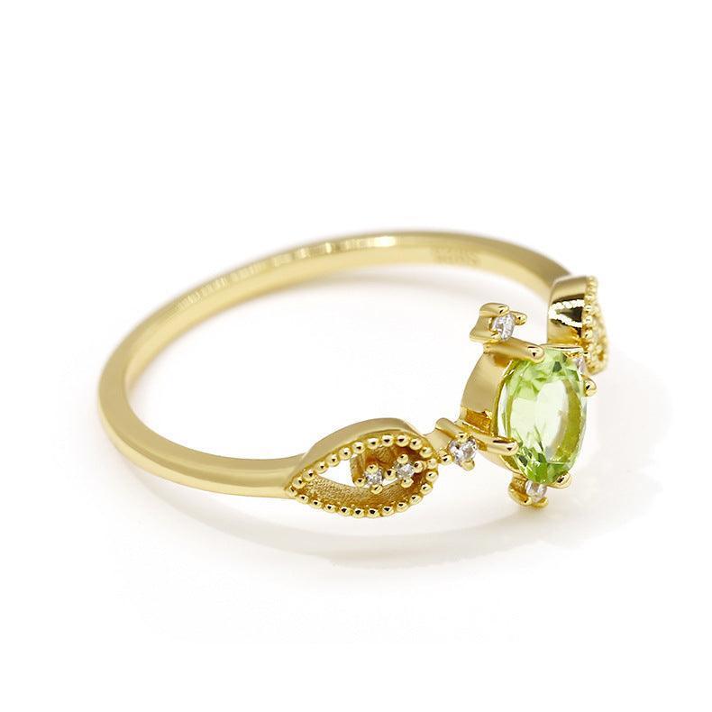 925 Sterling Silver Gold-plated Jewelry - rings - 925 Sterling Silver Gold-plated Jewelry - Small fresh olivine female / Mido5 - by Hunny Life