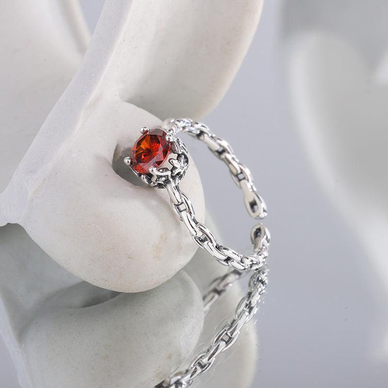 925 Sterling Silver Multicolor Zircon Chain Ring - rings - 925 Sterling Silver Multicolor Zircon Chain Ring - Red - by Hunny Life