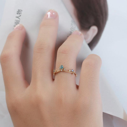 925 Sterling Silver Natural Swiss Blue Topa Geometric Ring - rings - 925 Sterling Silver Natural Swiss Blue Topa Geometric Ring - Natural Swiss blue topa ring / 10th - by Hunny Life