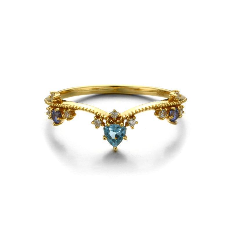 925 Sterling Silver Natural Swiss Blue Topa Geometric Ring - rings - 925 Sterling Silver Natural Swiss Blue Topa Geometric Ring - Natural Swiss blue topa ring / 10th - by Hunny Life