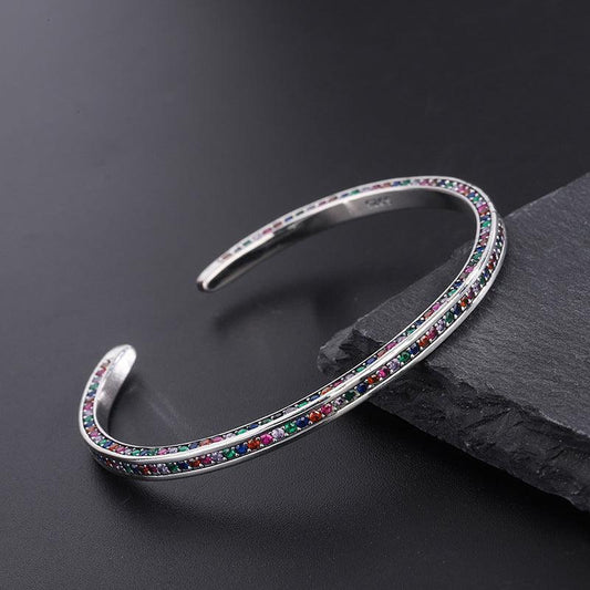 925 Sterling Silver Rainbow Zircon Bracelet Women - Bracelets - 925 Sterling Silver Rainbow Zircon Bracelet Women - Silver - by Hunny Life