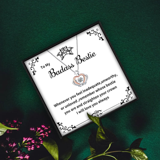 Badass Bestie Necklace Queen Pendant Necklaces - Friendship Necklace - Badass Bestie Necklace Queen Pendant Necklaces - Default Title - by Hunny Life