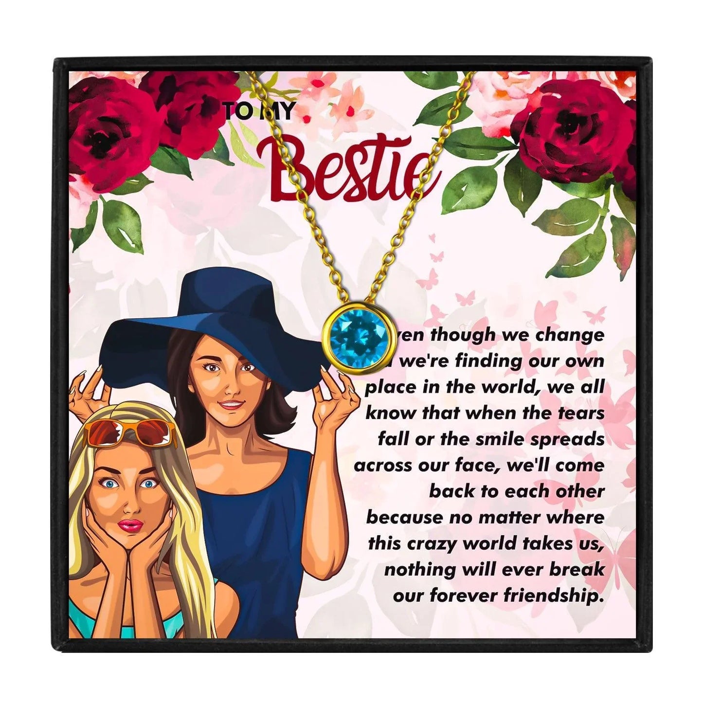 Best Friend Birthstone Necklace - Friendship Birthstone Necklace - Best Friend Birthstone Necklace - Gold / December - by Hunny Life