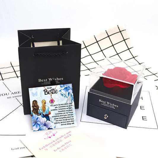 Best Friend Necklace Gift With Rose Flower Jewelry Box - Friendship Necklace With Rose Flower Jewelry Box - Best Friend Necklace Gift With Rose Flower Jewelry Box - Grey - by Hunny Life