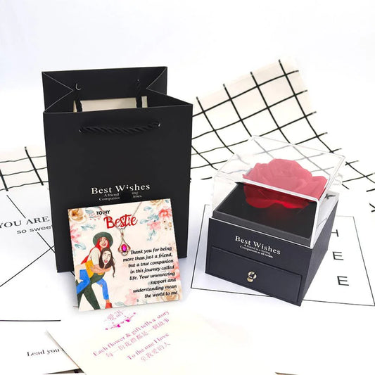 Best Friend Necklace Set With Rose Flower Jewelry Box - Friendship Necklace With Rose Flower Jewelry Box - Best Friend Necklace Set With Rose Flower Jewelry Box - Grey - by Hunny Life