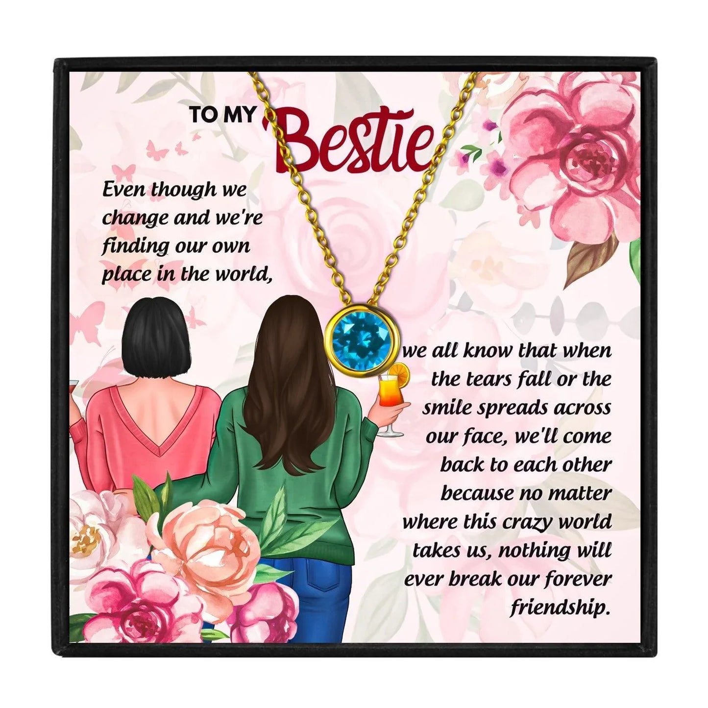 BFF Birthstone Necklace with Heartfelt Message - Friendship Birthstone Necklace - BFF Birthstone Necklace with Heartfelt Message - Gold / December - by Hunny Life
