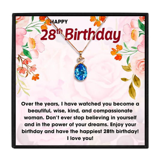 Birthday Ideas For 28 Year Old Women Or Girl - birthday necklace - Birthday Ideas For 28 Year Old Women Or Girl - Blue Crystal Necklace - by Hunny Life