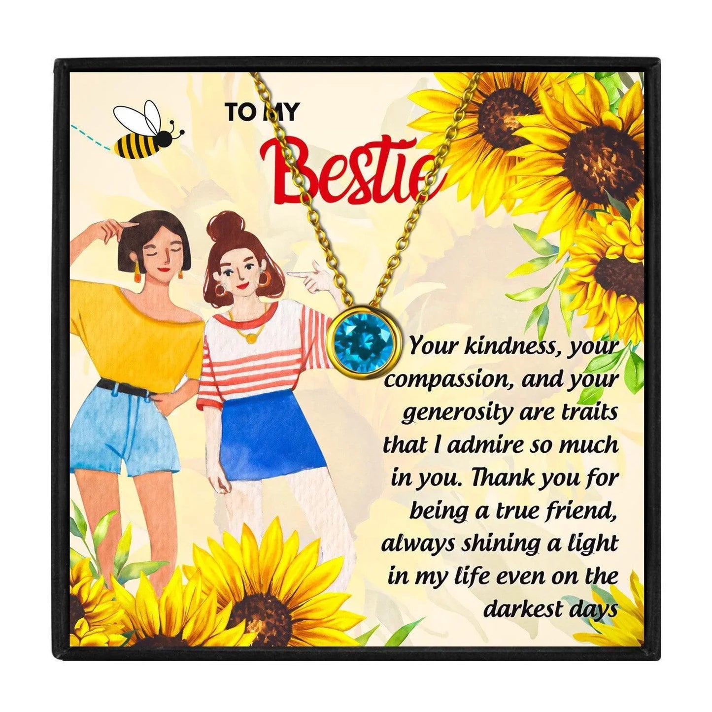 Birthstone Necklace For BFF With Meaningful Message - Friendship Birthstone Necklace - Birthstone Necklace For BFF With Meaningful Message - Gold / December - by Hunny Life