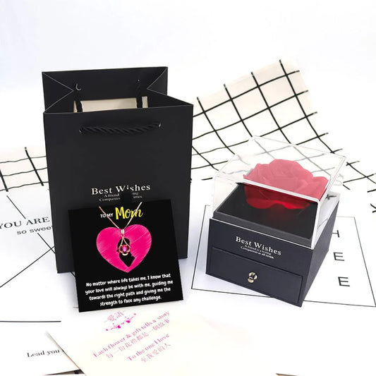 Birthstone Necklace for Mom With Rose Flower Jewelry Box - Mom Necklace With Rose Flower Jewelry Box - Birthstone Necklace for Mom With Rose Flower Jewelry Box - Grey - by Hunny Life