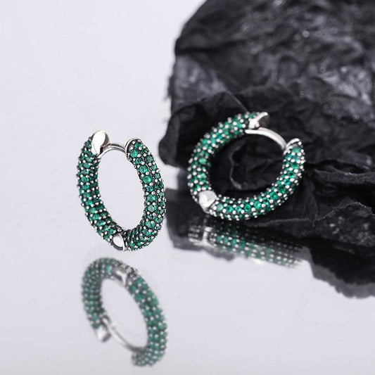 Blue and Green Gemstone Creative C-shaped Earrings - Earrings - Blue and Green Gemstone Creative C-shaped Earrings - Green - by Hunny Life