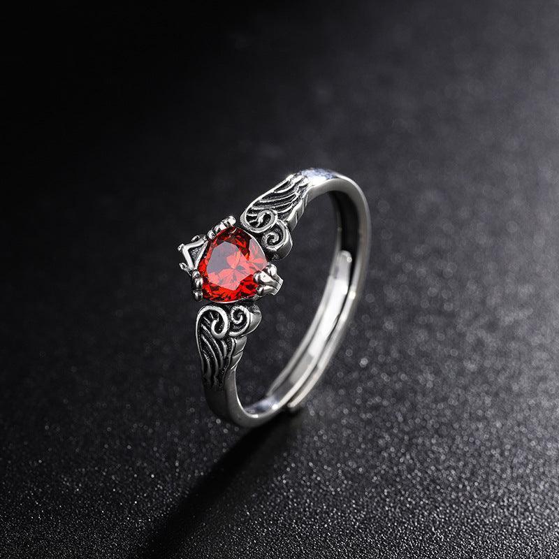 Blue Red Moonlight Silver Angel Wing Crown Ring - rings - Blue Red Moonlight Silver Angel Wing Crown Ring - Red - by Hunny Life