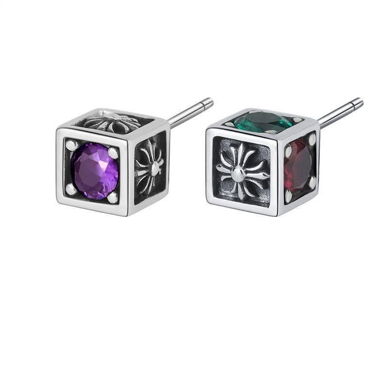 Color Diamond Rainbow Zircon Cross Square Earrings - Earrings - Color Diamond Rainbow Zircon Cross Square Earrings - Silver - by Hunny Life