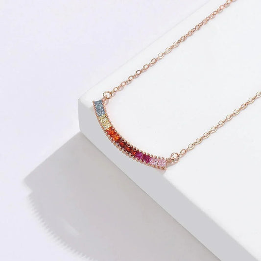 Colorful Zircon S925 Silver Rainbow Necklace - necklace - Colorful Zircon S925 Silver Rainbow Necklace - Rose Gold - by Hunny Life