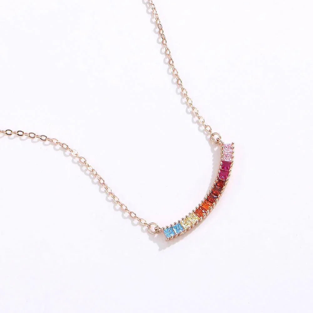Colorful Zircon S925 Silver Rainbow Necklace - necklace - Colorful Zircon S925 Silver Rainbow Necklace - Rose Gold - by Hunny Life
