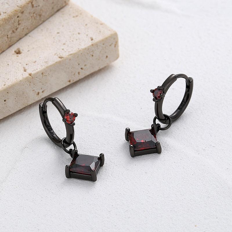 Cool Black Gold Red Gemstone Luxury Earrings Set - Earrings - Cool Black Gold Red Gemstone Luxury Earrings Set - Black gold - by Hunny Life