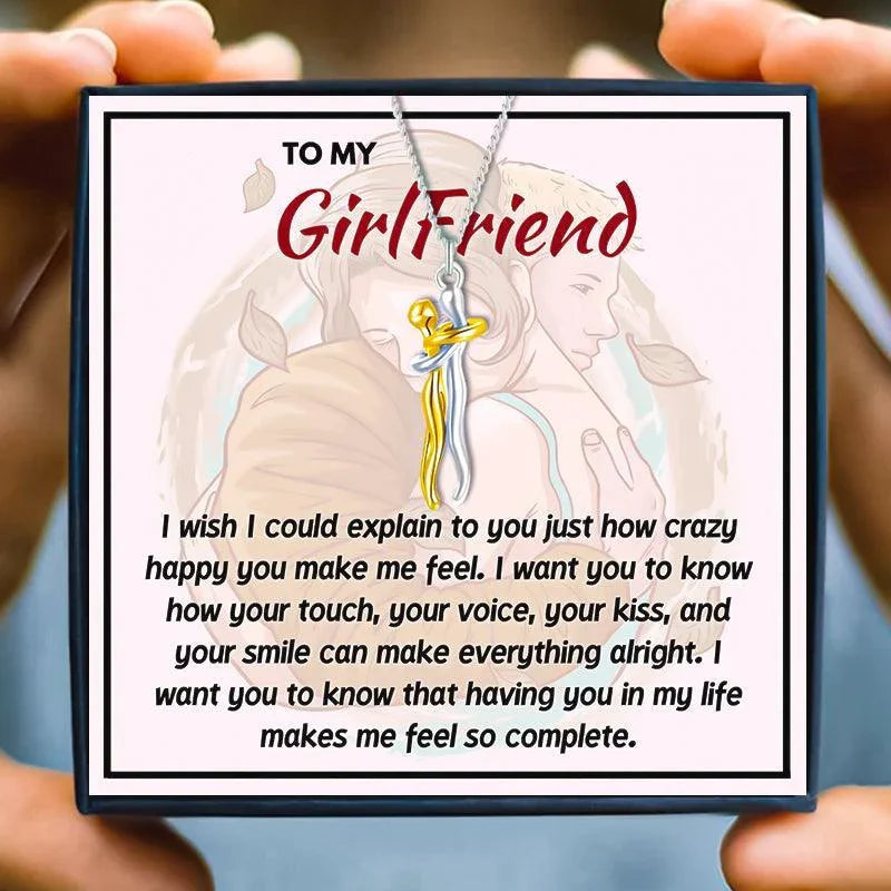 Couple Hug Pendant Necklace For Girlfriend - Girlfriend Necklaces - Couple Hug Pendant Necklace For Girlfriend - Black and Gold - by Hunny Life