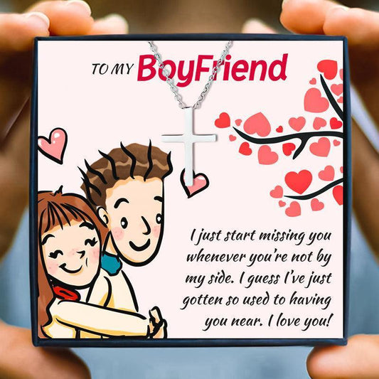 Cross Necklace Gift For My Boyfriend - boyfriend necklace - Cross Necklace Gift For My Boyfriend - Default Title - by Hunny Life