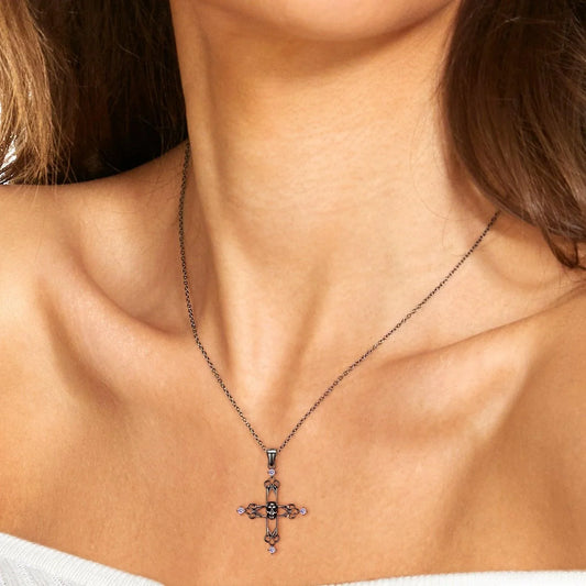 Cross Skull Punk Black Gold S925 Silver Necklace - necklace - Cross Skull Punk Black Gold S925 Silver Necklace - PNC00002 - by Hunny Life