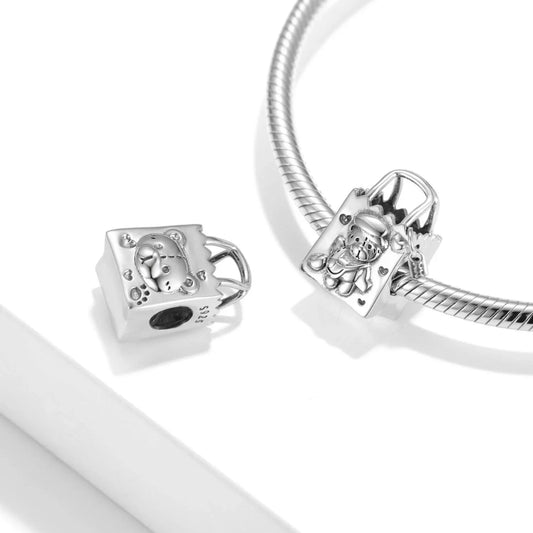 Cute Bear Plain Silver Charm Bracelet Beads - Charms & Pendants - Cute Bear Plain Silver Charm Bracelet Beads - PC1124 - by Hunny Life