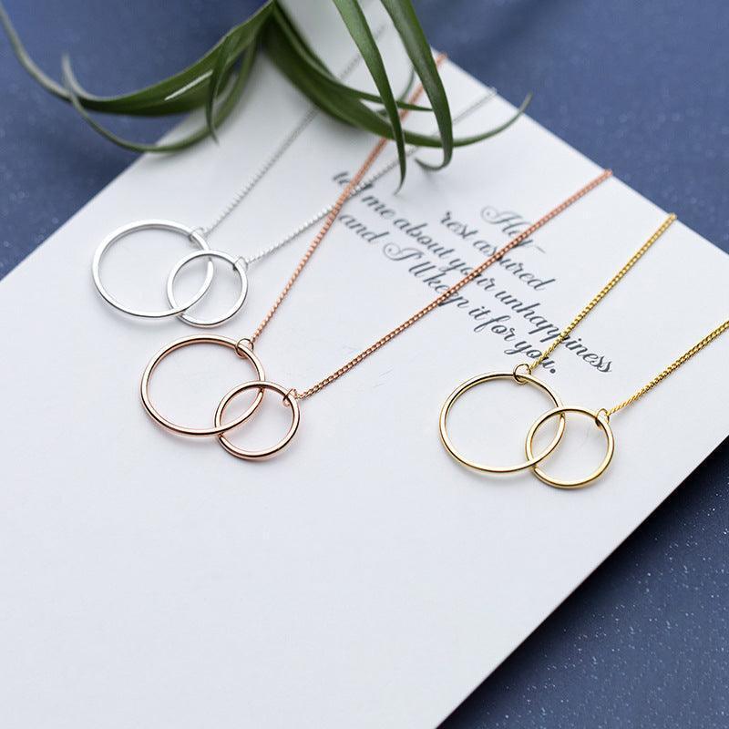 Daughter Interlocking 2 Circle Necklace Gift Set From Mom - daughter necklaces - Daughter Interlocking 2 Circle Necklace Gift Set From Mom - Rose Gold - by Hunny Life