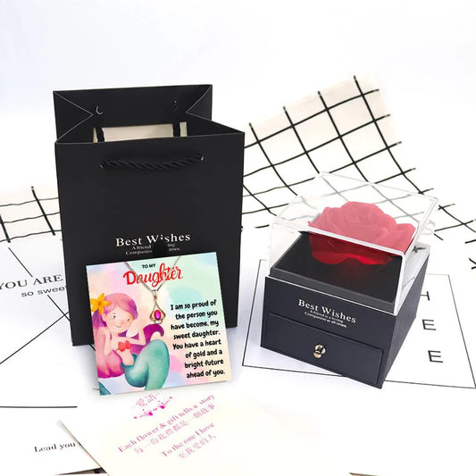 Daughter Necklace With Message Card With Rose Flower Jewelry Box - Daughter Necklace With Rose Flower Jewelry Box - Daughter Necklace With Message Card With Rose Flower Jewelry Box - Grey - by Hunny Life