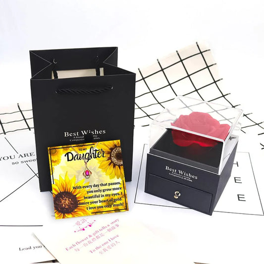 Daughter Necklace With Rose Flower Jewelry Box From Parents - Daughter Necklace With Rose Flower Jewelry Box - Daughter Necklace With Rose Flower Jewelry Box From Parents - Grey - by Hunny Life