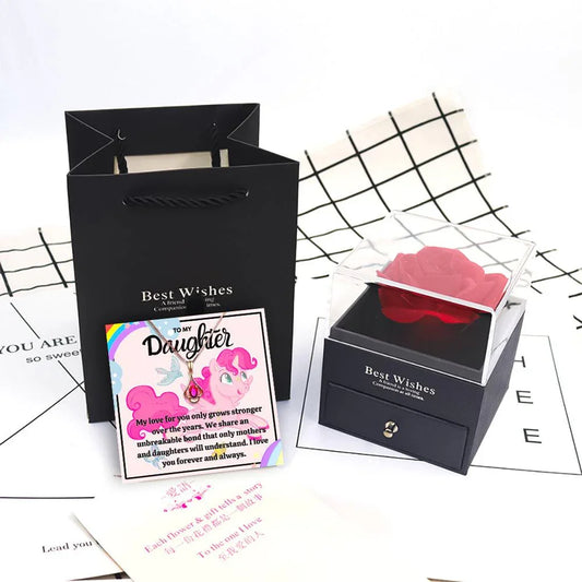 Dear Daughter Necklace With Rose Flower Jewelry Box - Daughter Necklace With Rose Flower Jewelry Box - Dear Daughter Necklace With Rose Flower Jewelry Box - Grey - by Hunny Life