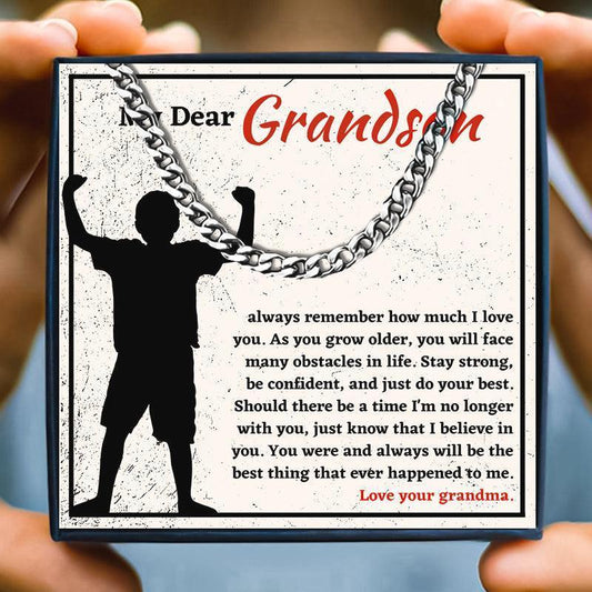 Dear Grandson Stainless Steel Gift Necklace Set - grandson necklace - Dear Grandson Stainless Steel Gift Necklace Set - Silver / 50cm / 5mm - by Hunny Life