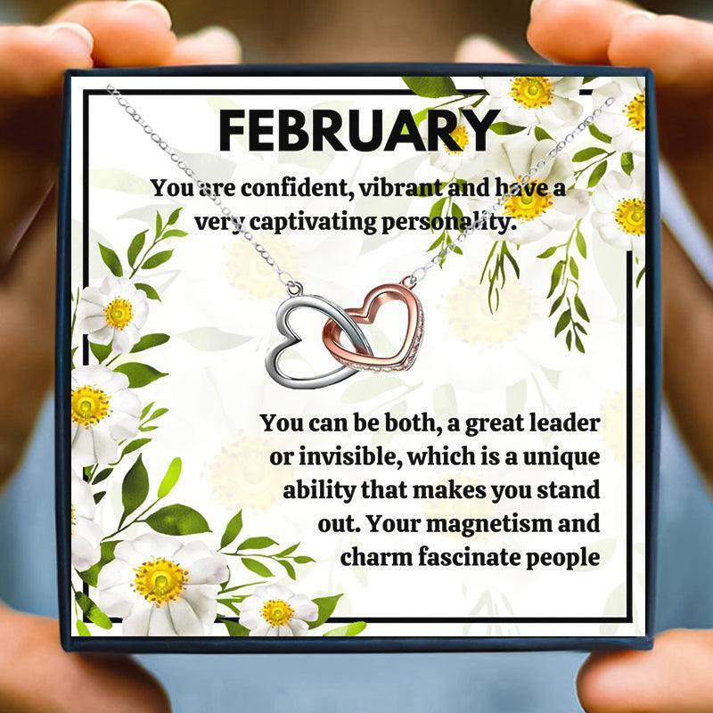 February Birth Month Birthstone Love Knot Necklace Gift Set - Month necklace - February Birth Month Birthstone Love Knot Necklace Gift Set - Free Box / Double Heart - by Hunny Life
