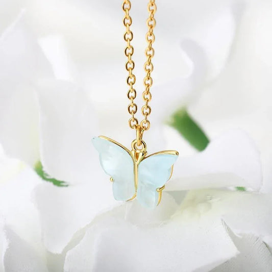 Find Me Cute Butterfly Pendant Necklace - necklaces - Find Me Cute Butterfly Pendant Necklace - blue / Gold - by Hunny Life